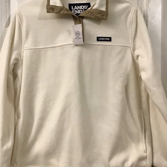 Lands' End Men's Zip Up Cream Sweater - Picture 5 of 8